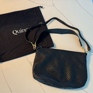 Quince Italian Leather Convertible Crescent Handwoven Shoulder Bag